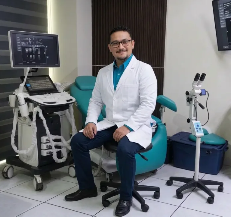 Inicio 1 Dr. Carlos Enrique Pérez Serna en su consultorio de ginecología en Nezahualcóyotl
